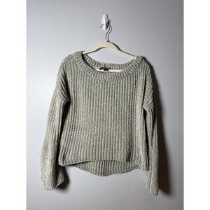 Express Womens Sweater Size XS Gray Chenille Cropped Bell Sleeves Pullover